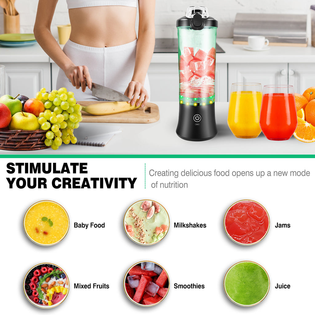 Portable Blender USB Rechargeable Personal Smoothie Juicer Travel Compact 600Ml