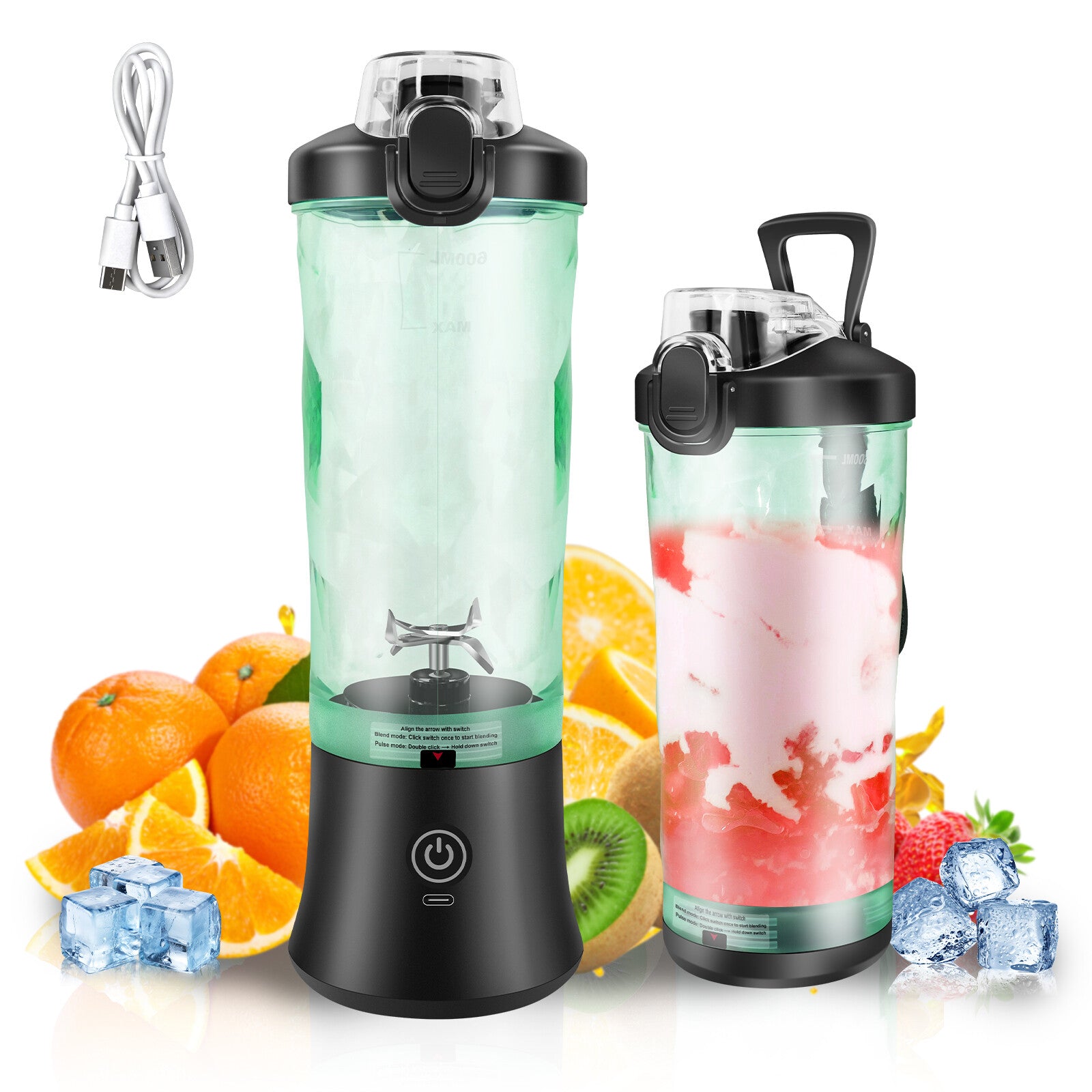 Portable Blender USB Rechargeable Personal Smoothie Juicer Travel Compact 600Ml