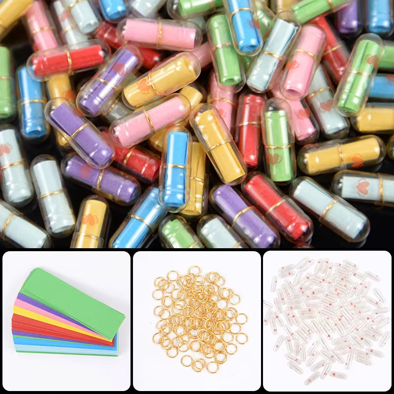 100Pcs Message Capsule Mini Wish Notes Love Pill with Roll Papers Wedding Valentines Day Birthday Party Gift Decoration Supplies