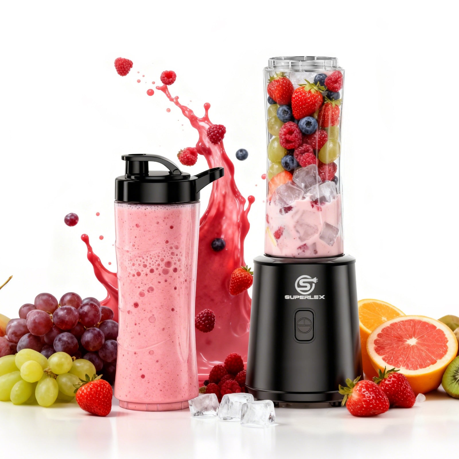 SUPERLEX Electric Juice Maker Portable Blender Smoothie Fruit Machine W/2 Bottle