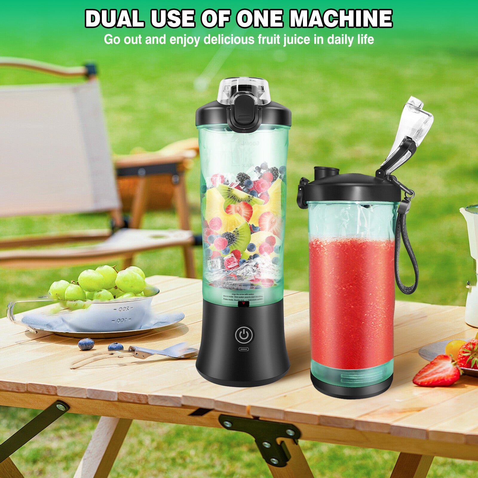 Portable Blender USB Rechargeable Personal Smoothie Juicer Travel Compact 600Ml