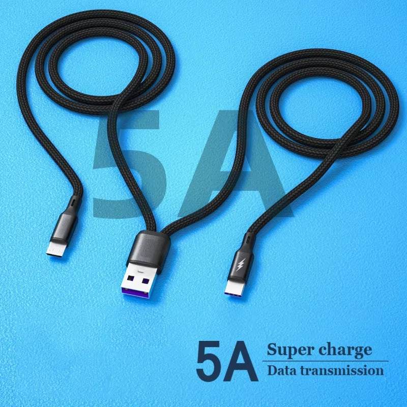 1.2M 2-In-1 Data Cable Type C Micro Fast Charging Cable Y Splitter 5A Fast Charging Cable for Samsung Huawei Xiaomi Wire Cords