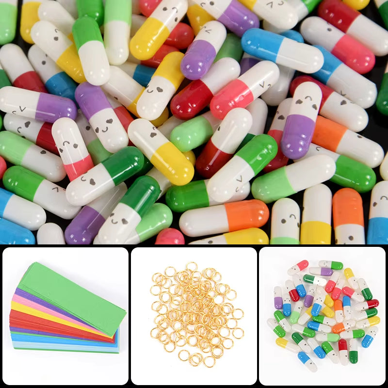 100Pcs Message Capsule Mini Wish Notes Love Pill with Roll Papers Wedding Valentines Day Birthday Party Gift Decoration Supplies