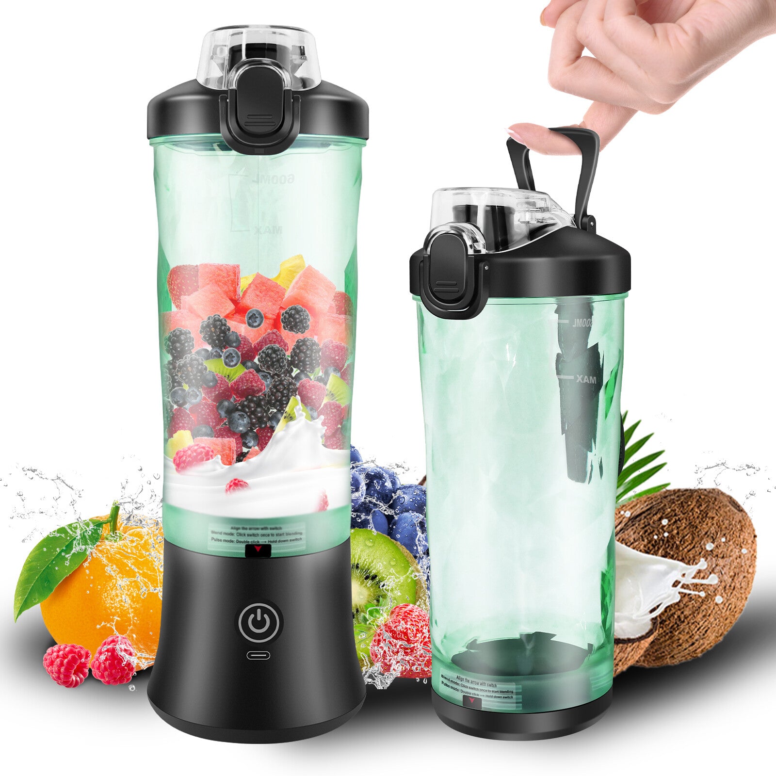 Portable Blender USB Rechargeable Personal Smoothie Juicer Travel Compact 600Ml