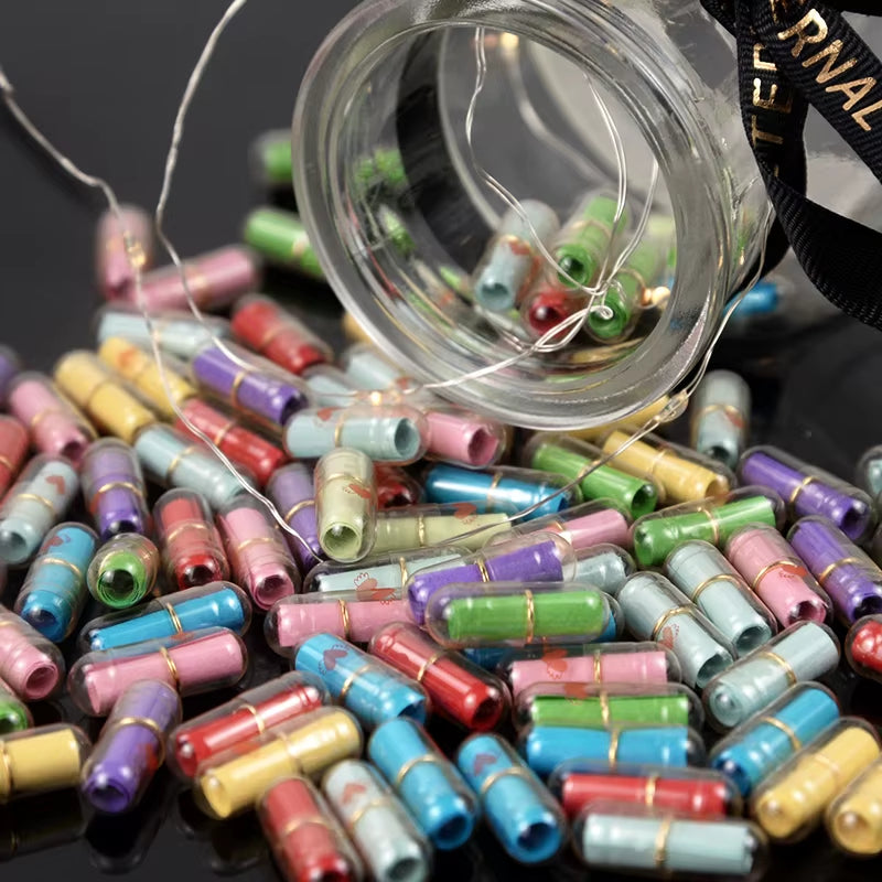 100Pcs Message Capsule Mini Wish Notes Love Pill with Roll Papers Wedding Valentines Day Birthday Party Gift Decoration Supplies