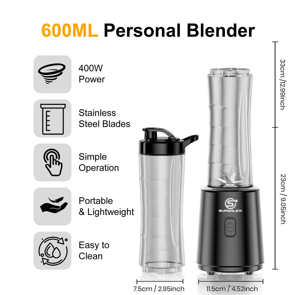 SUPERLEX Electric Juice Maker Portable Blender Smoothie Fruit Machine W/2 Bottle