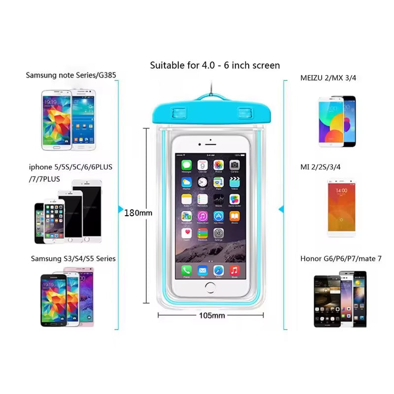 Waterproof Phone Pouch Drift Diving Swimming Bag Underwater Dry Bag Case Cover for Phone Water Sports Beach Pool Skiing 6 Inch