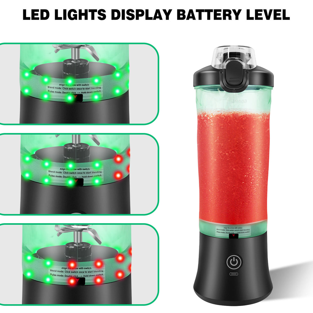 Portable Blender USB Rechargeable Personal Smoothie Juicer Travel Compact 600Ml