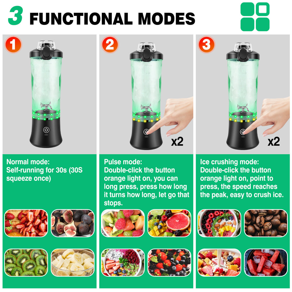 Portable Blender USB Rechargeable Personal Smoothie Juicer Travel Compact 600Ml